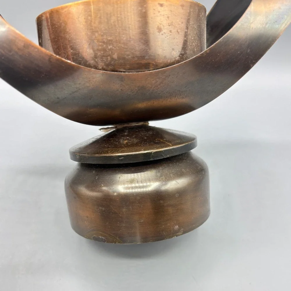 Vtg Mid Century Modern Copper Brass Tone Metal Candle Holder Sculpture Art Decor